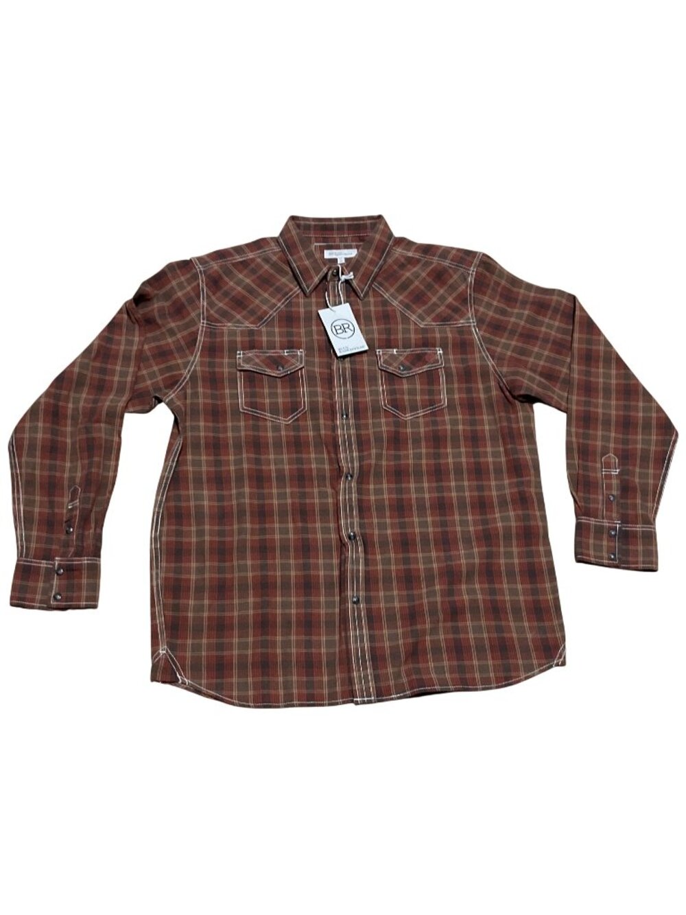Blue Ranchwear Plaid Pearl Snap XL Flannel Western Workshirt Brown Long Sleeve